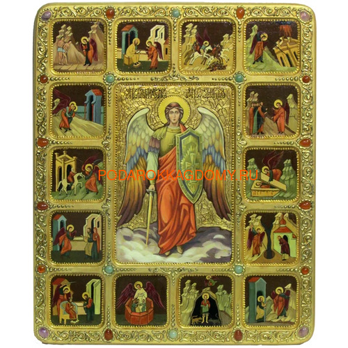 Живописная икона Архангел Михаил с житийными сценами 071210 фото 2