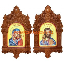 Рукописная венчальная пара икон Казанская Божья Матерь и Господь Вседержитель