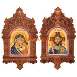 Рукописная венчальная пара икон Казанская Божья Матерь и Господь Вседержитель