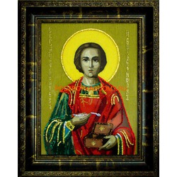 Икона Святой Пантелеймон с кристаллами Сваровски
